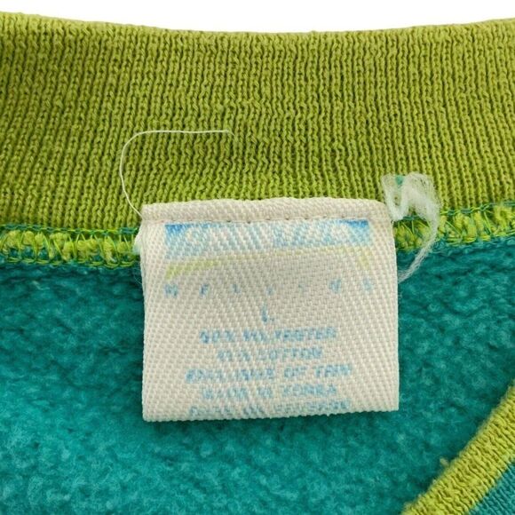 Vtg 90s Crewneck Sweatshirt Mens Large Lime Turquoise Color Block Stripe Mervyns - Picture 3 of 7